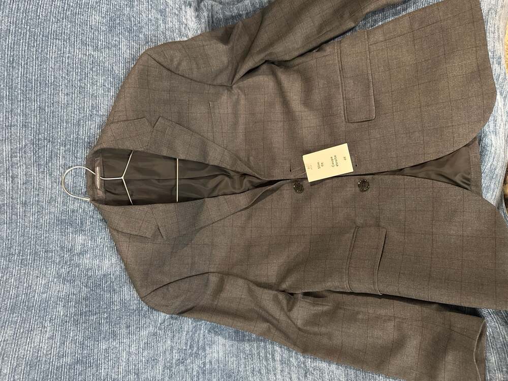 H&M Men Slim Fit Brown Windowpane Plaid Blazer Sport Coat